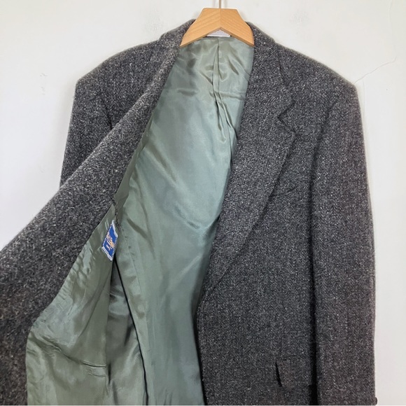 Vintage Harris tweed wool sport coat blazer black grey  classic 44R - Picture 7 of 12